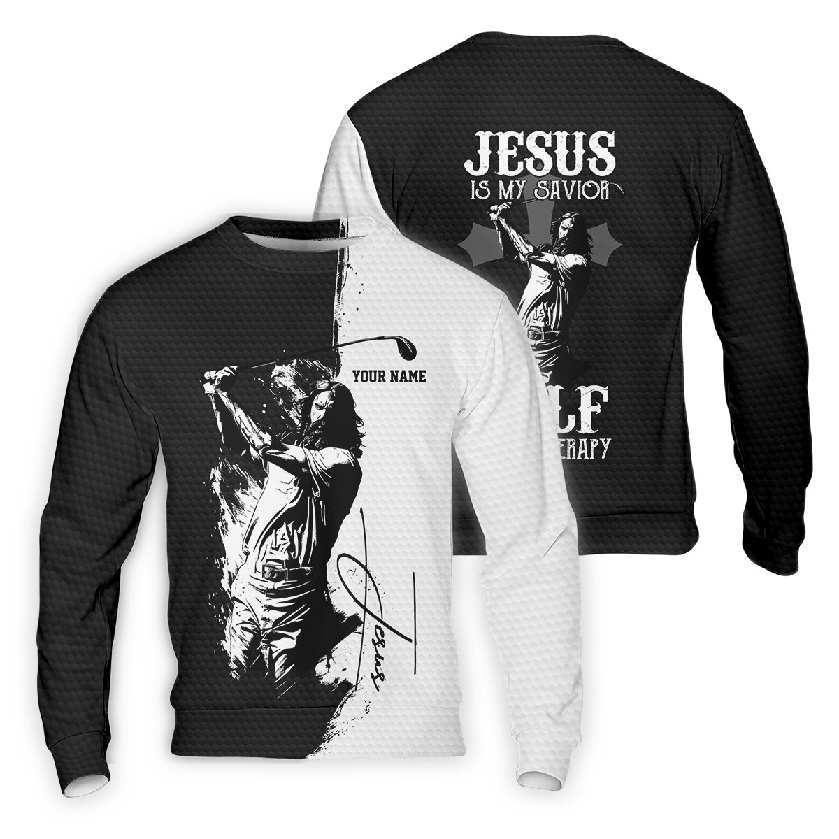 Jesus Is My Savior Golf Is My Therapy Christian Golf Shirt, Black And White Golf Polo, Polo ShirtFor Men