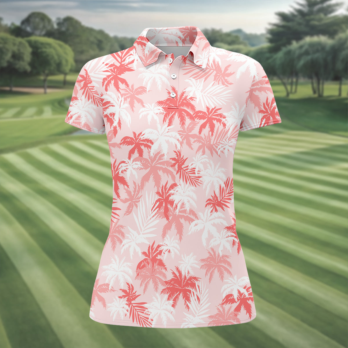 Palm Leaves Print Tropical Pink Women Golf Top, Ladies Sleeveless Tops, Hawaiian Golf Shirts