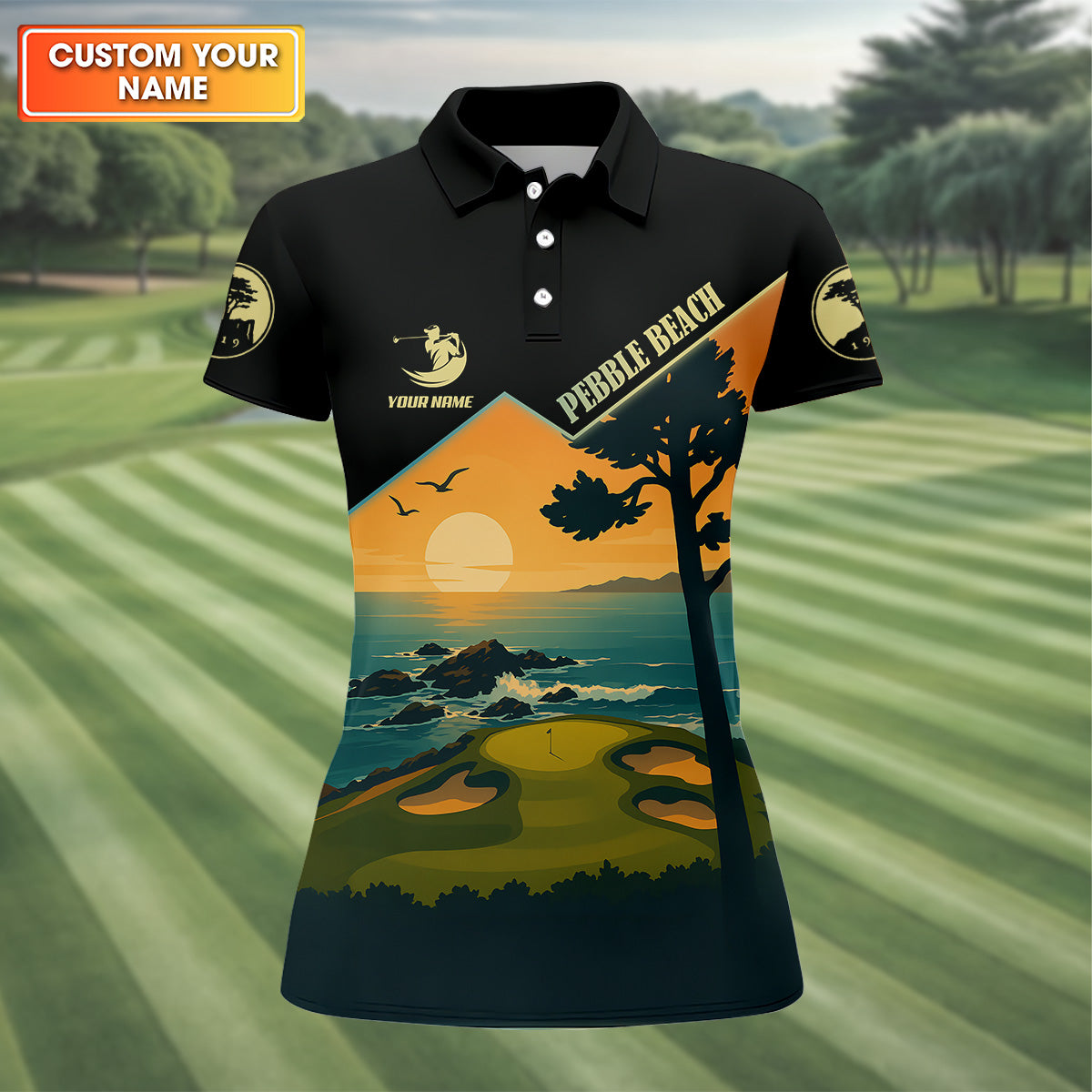 Pebble Beach Sunset Golf Polo ShirtGolf Shirt For Women, Ladies Sleeveless Polo, Ladies Golf Shirts