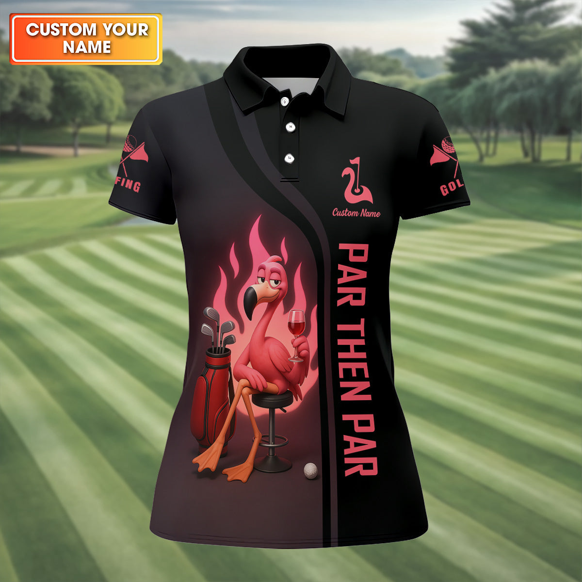 Par Then Bar With The Pink Flamingo Fun Womens Golf Shirts, Ladies Sleeveless Polo, Ladies Golf Shirts