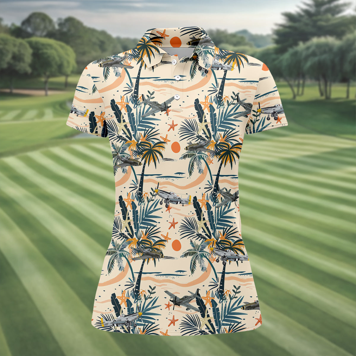 Beach Tropical Seamless Pattern Retro Golf Shirt, Ladies Sleeveless Polo, Ladies Golf Shirts