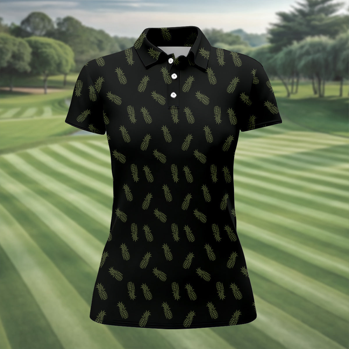 Pineapple Grenade Black Moss Green Women Golf Top, Cool Golf Gift, Ladies Golf Shirts