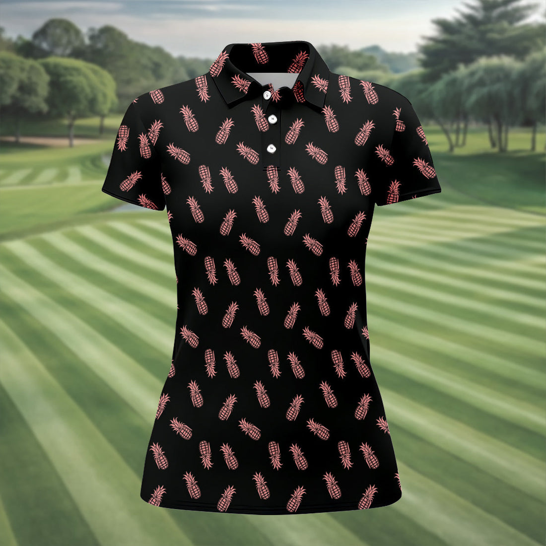 Pineapple Grenade Black And Pink Women Golf Top, Cool Golf Gift, Ladies Golf Shirts