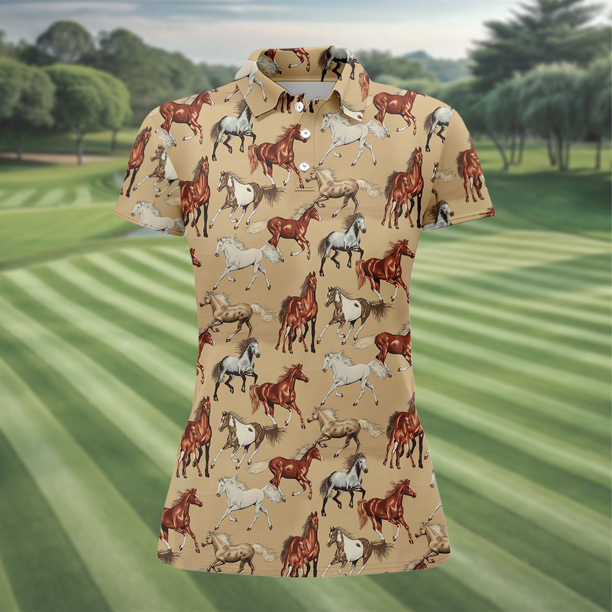 Wild Horse Seamless Pattern Women Golf Top, Golf Shirt For Women, Patterned Golf Shirts
