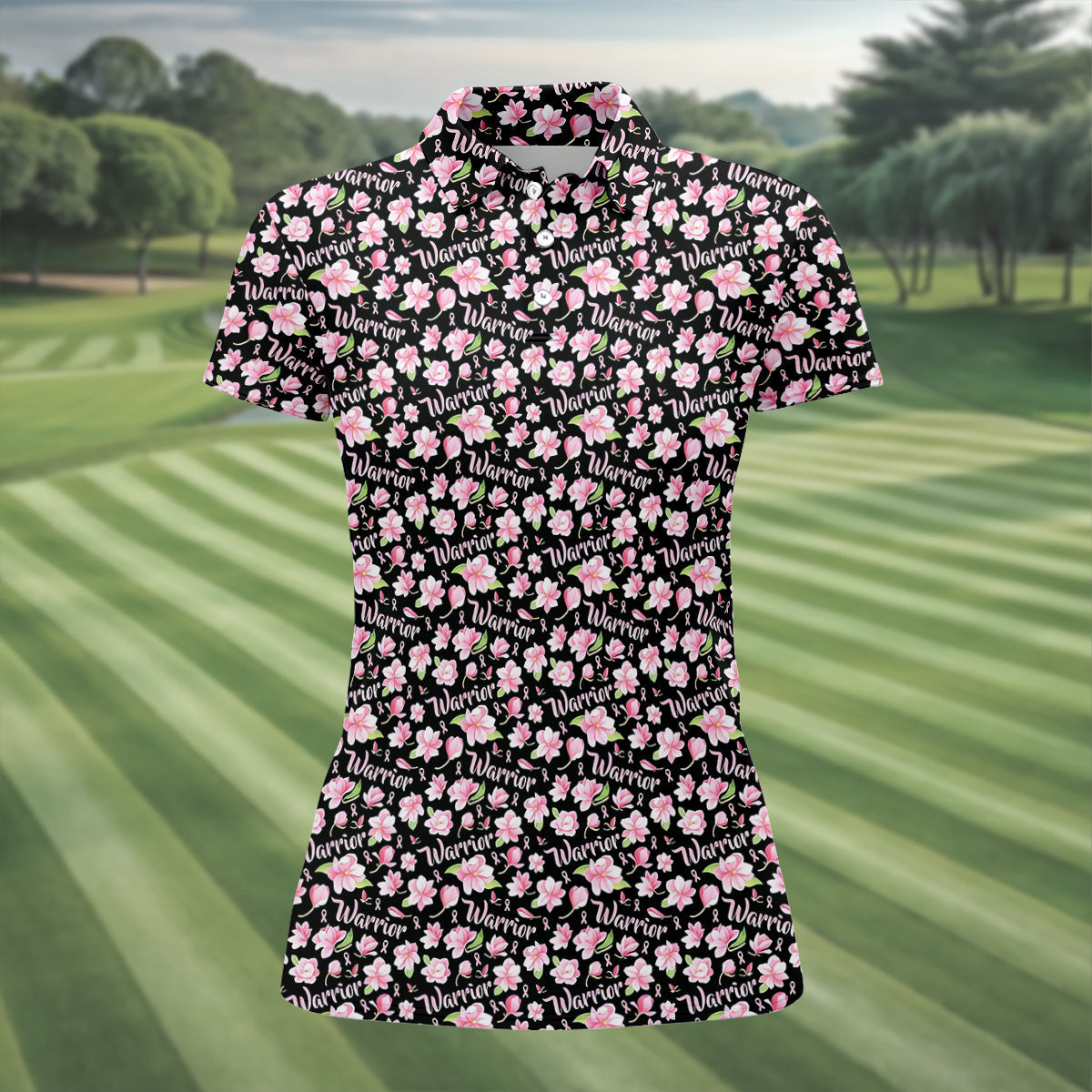 Warrior Pink Ribbons Floral Breast Cancer Golf Shirt, Ladies Golf Shirts, Women's Polo Shirt