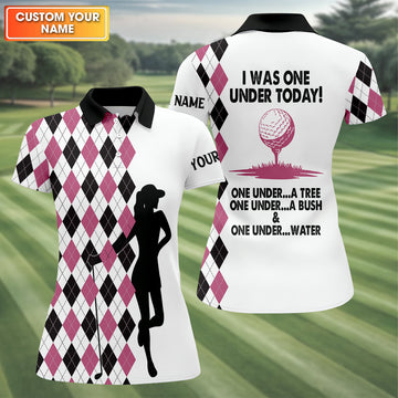 I Was One Under Today Pink Black Argyle Fun Womens Golf Shirts, Ladies Golf Tops, Unique Gift For Golfer