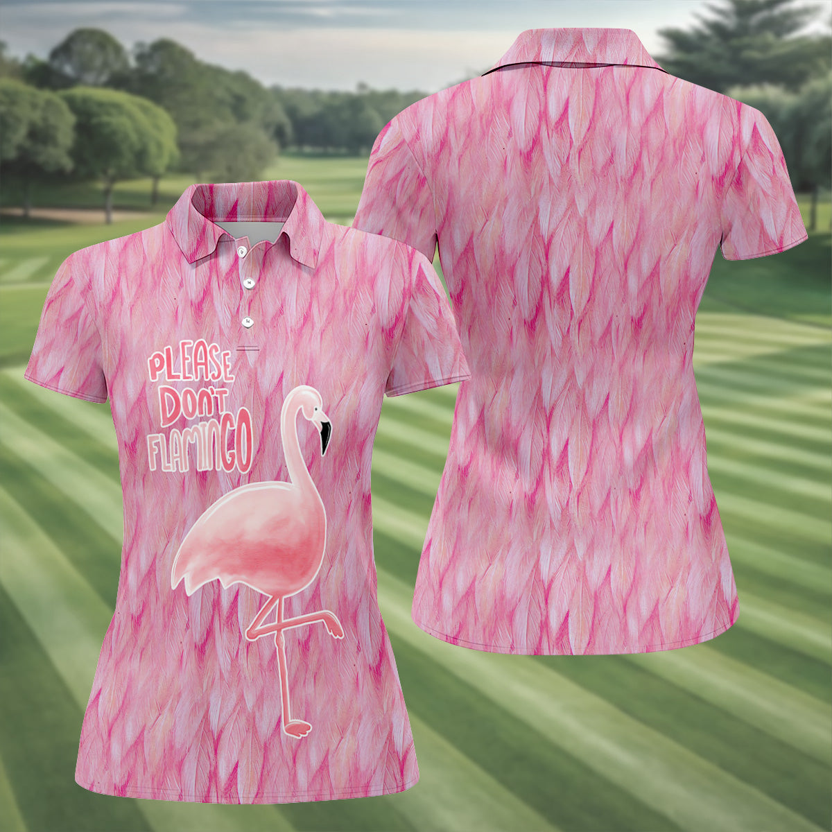 Please Don't Flamingo Fun Women's Golf Shirts, Pink Flamingo Women's Golf Tops, Ladies Golf Polos