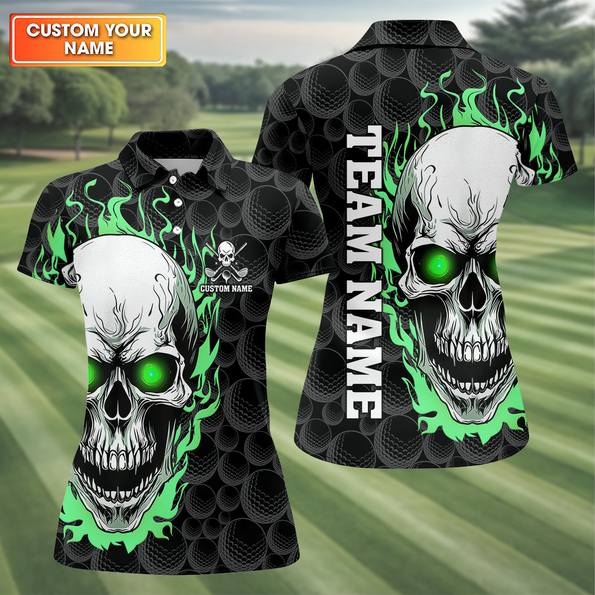 Skull Neon Golf Team Shirt, Custom Golf Polos, Womens Golf Tops, Ladies Golf Polos, Cool Golf Gift
