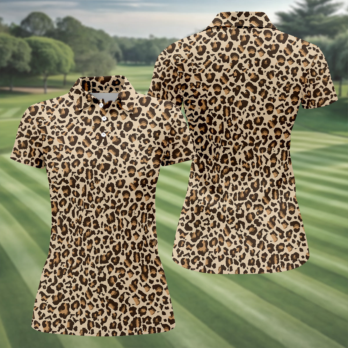 Brown Leopard Women Golf Top, Ladies Golf Shirts, Golf Gifts For Women, Golfing Apparel