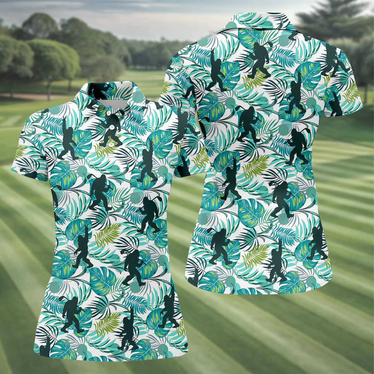 Tropical Green Bigfoot Golf Shirt, Golf Shirt For Women, Ladies Sleeveless Polo, Ladies Golf Shirts