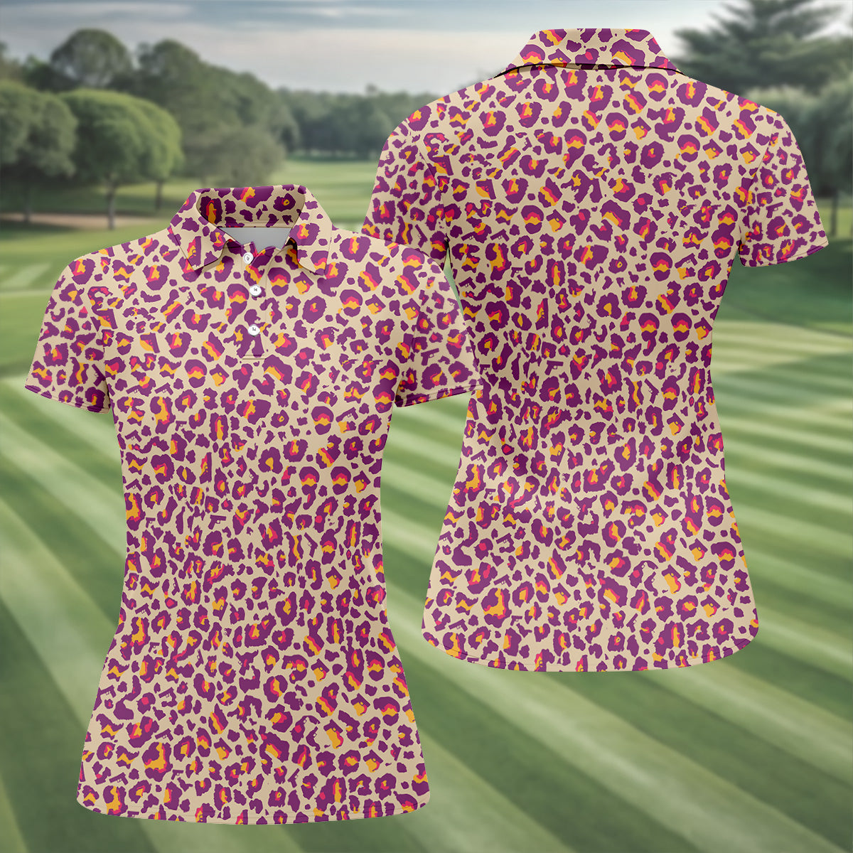 Pink Leopard Women Golf Top, Ladies Golf Shirts, Golf Gifts For Women, Golfing Apparel