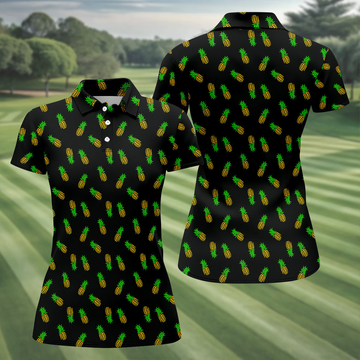 Pineapple Grenade Black And Yellow Women Golf Top, Cool Golf Gift, Ladies Golf Shirts, Golfing Apparel
