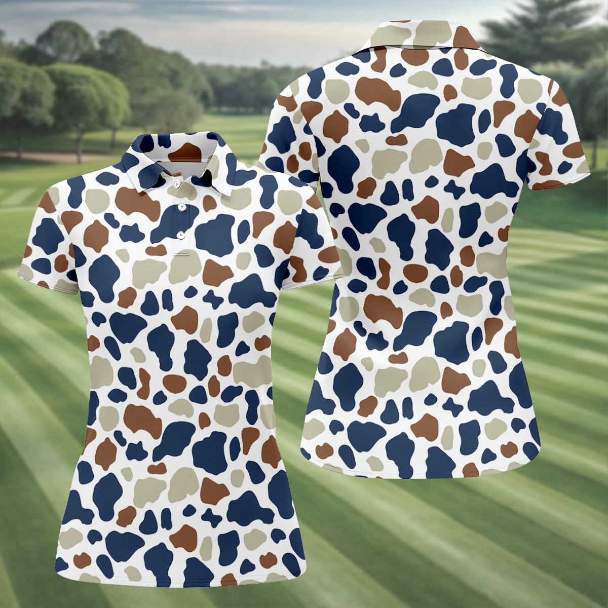 Cow Print Pattern Golf Polo ShirtFun Women's Golf Shirts, Ladies Golf Polos, Golfing Apparel