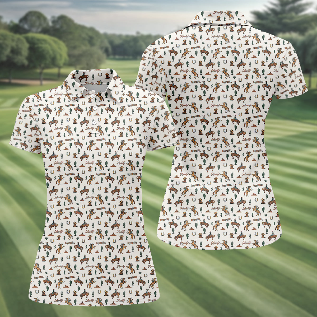 Howdy Cowgirl Western Golf Shirt, Boho Seamless Pattern Golf Shirt For Women, Ladies Golf Polos