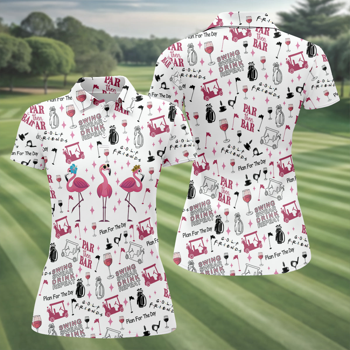 Golf Friends Par Then Bar Flamingo Golf Shirt, Golf Team Shirt, Ladies Pink Golf Shirt, Golf Shirt For Women