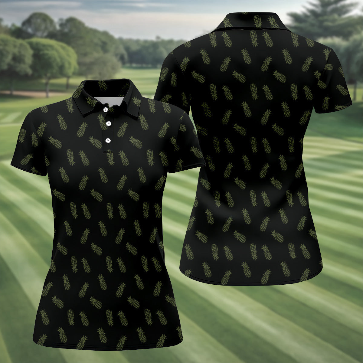 Pineapple Grenade Black Moss Green Women Golf Top, Cool Golf Gift, Ladies Golf Shirts