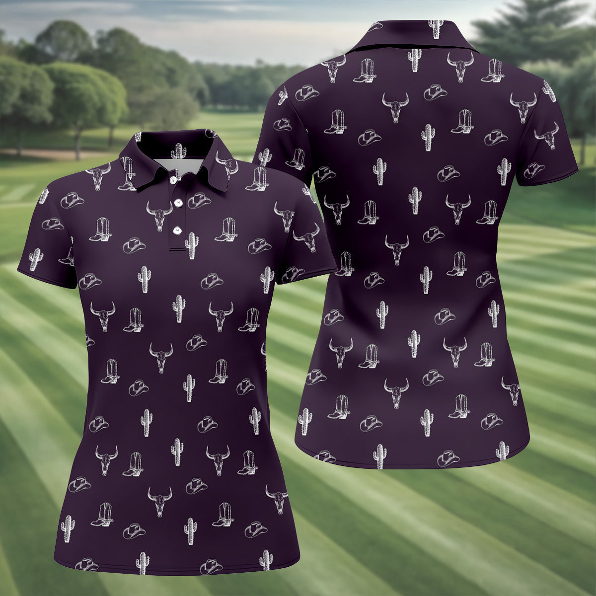 Wild West Cactus Purple Western Golf Shirts Women, Unique Gift For Golfer, Ladies Golf Shirts