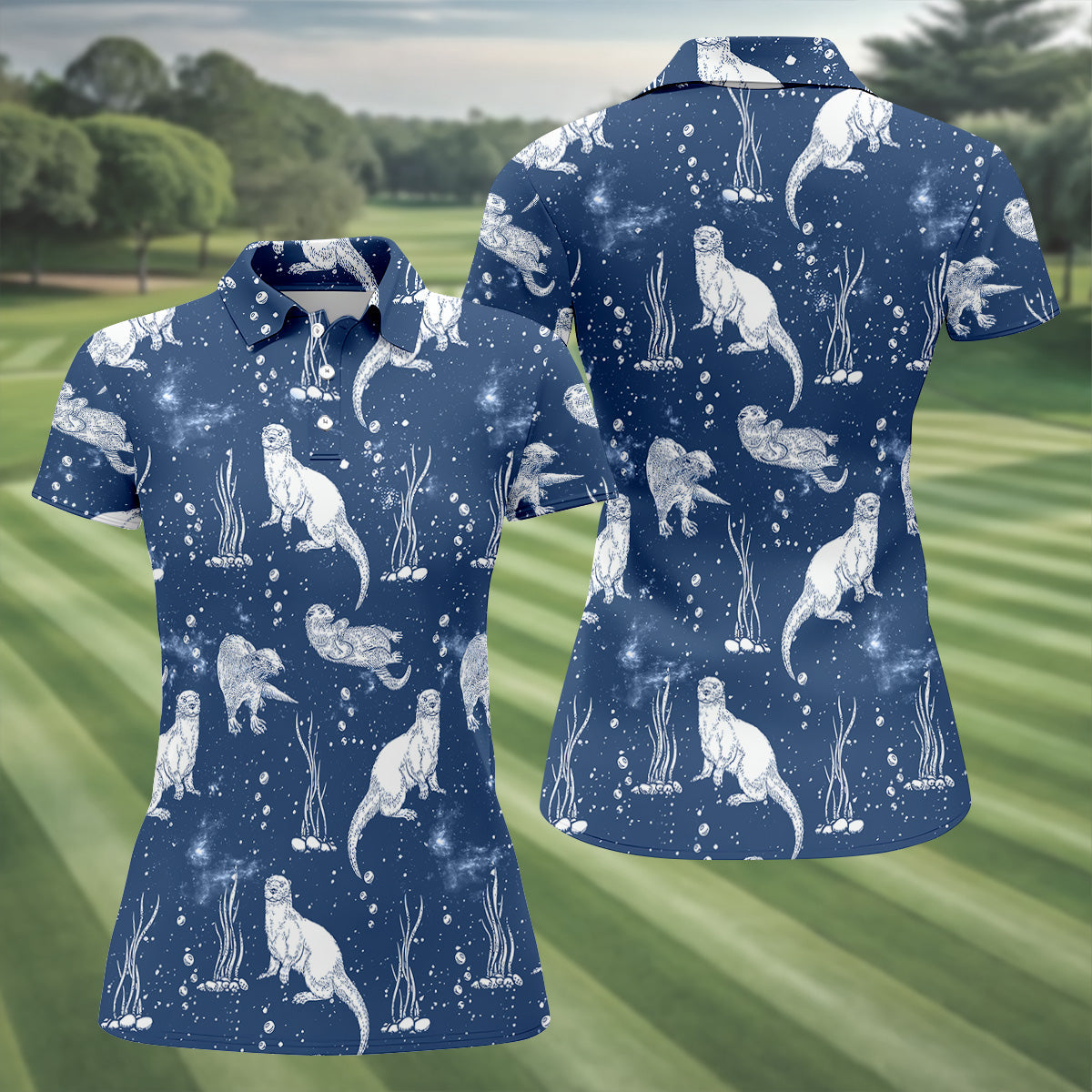 Adorable Otter Ocean Vibe Tropical Golf Shirts, Fun Women's Golf Shirts, Gift For Animal Lovers