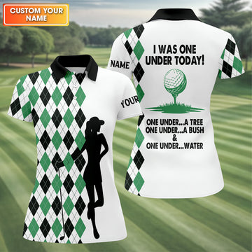 I Was One Under Today Green Black Argyle Fun Womens Golf Shirts, Ladies Golf Tops, Unique Gift For Golfer