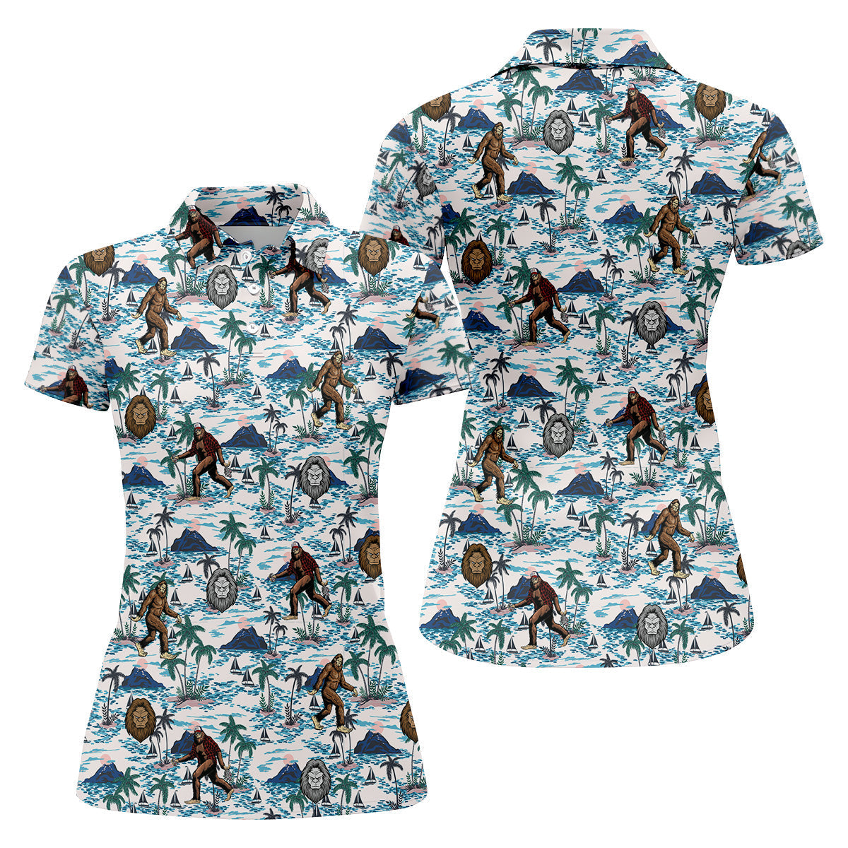 Funny Bigfoot Tropical Golf Shirts, Ladies Golf Shirts, Golfing Apparel, Women's Polo Shirt