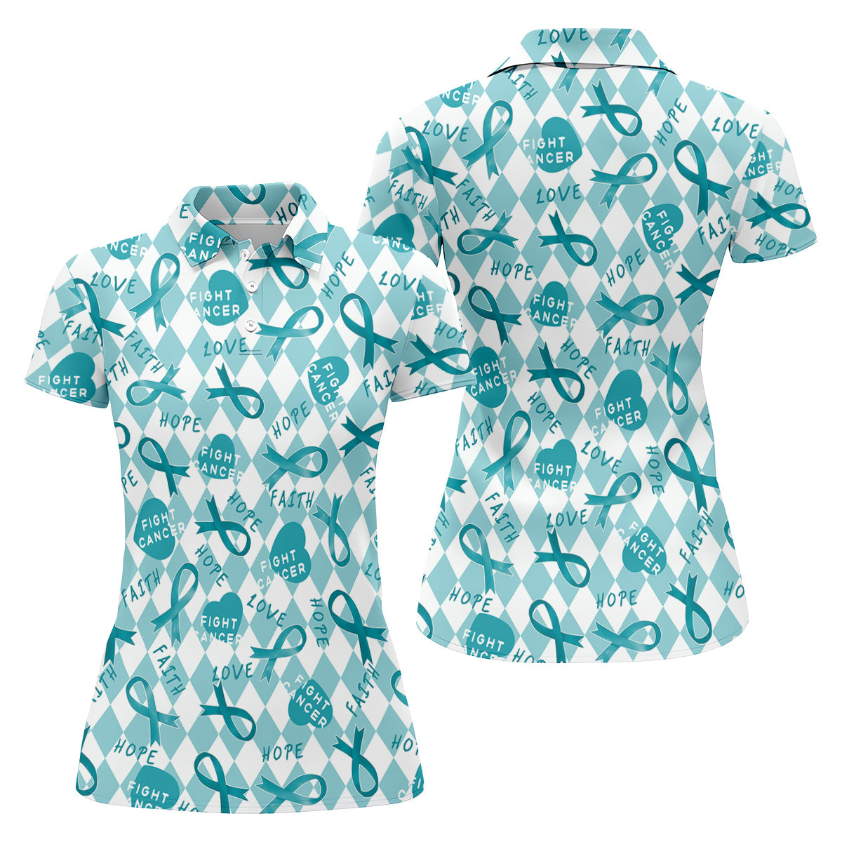 Ovarian Cancer Survivor Teal Ribbon Womens Golf Shirts, Ladies Golf Polos, Golfing Apparel
