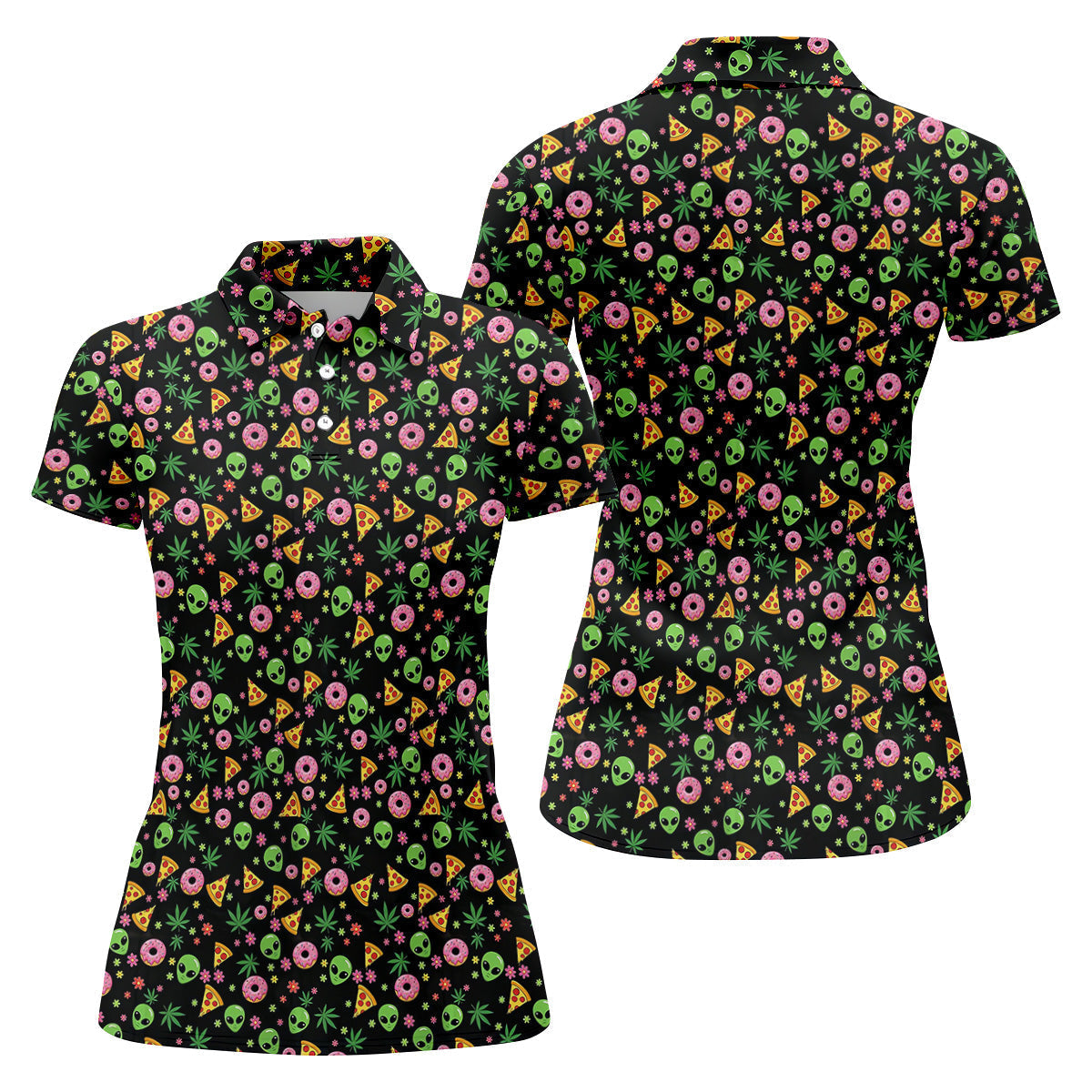 Dope Alien Pizza Leaves Women Golf Top, Gifts For Golf Lovers, Golf Gifts For Women, Ladies Golf Shirts