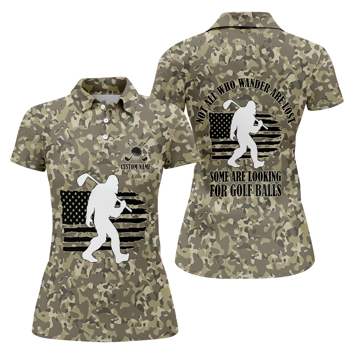 Not All Who Wander Are Lost Bigfoot Patriotic Golf Shirt, Camo Polo ShirtLadies Golf Shirts