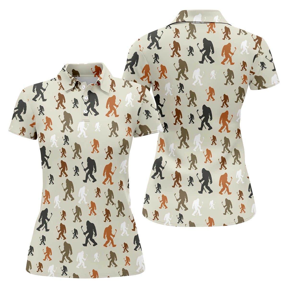 Bigfoot Silhouette Pattern Fun Women's Golf Shirts, Unique Gift For Golfer, Ladies Golf Polos