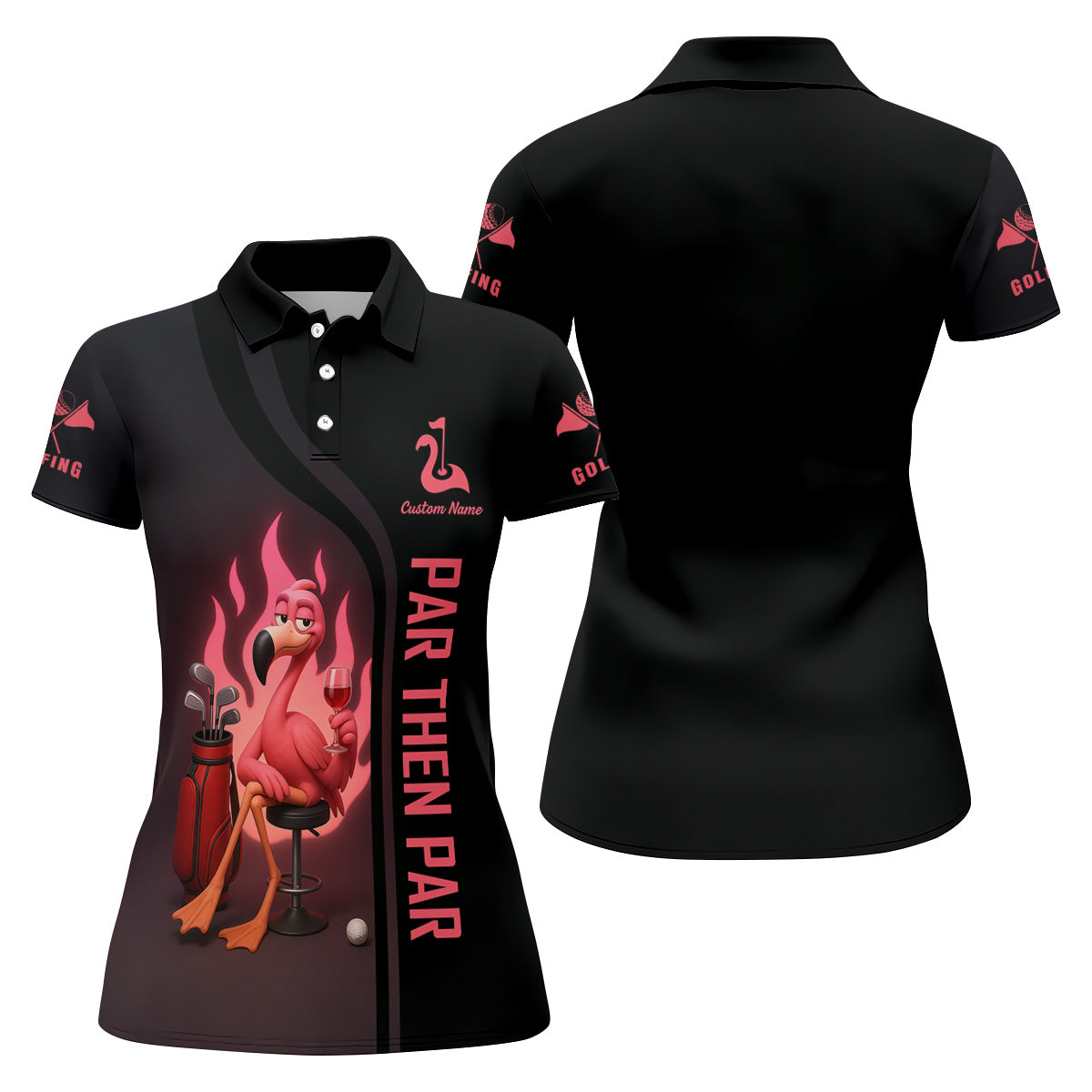 Par Then Bar With The Pink Flamingo Fun Womens Golf Shirts, Ladies Sleeveless Polo, Ladies Golf Shirts
