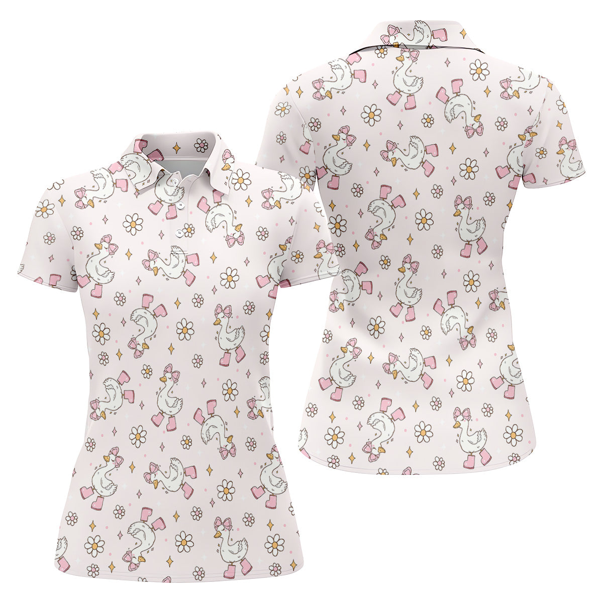 Silly Goose Seamless Pattern Pink Golf Shirt, Cute Golf Outfit, Golf Gifts For Women, Ladies Golf Shirts