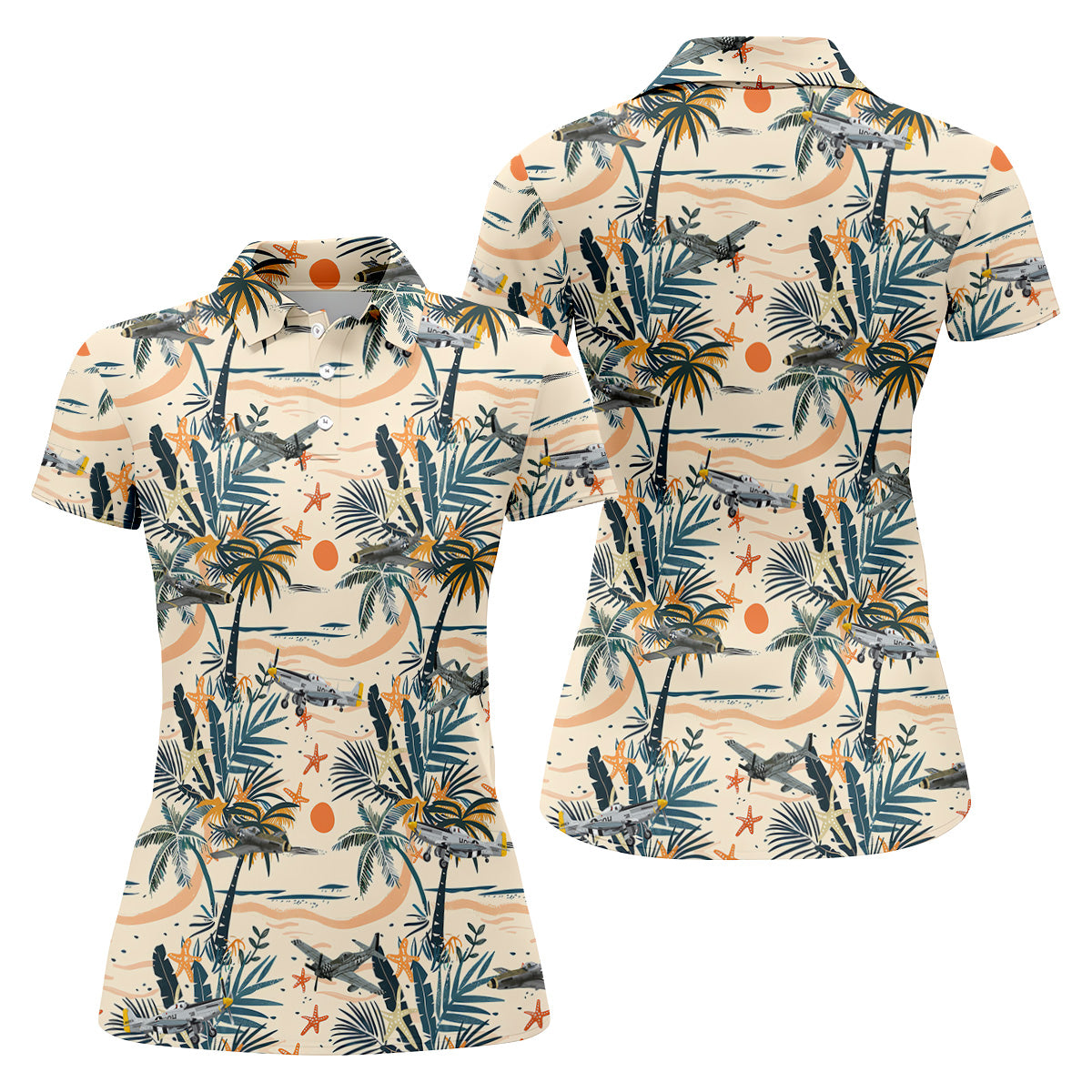 Beach Tropical Seamless Pattern Retro Golf Shirt, Ladies Sleeveless Polo, Ladies Golf Shirts