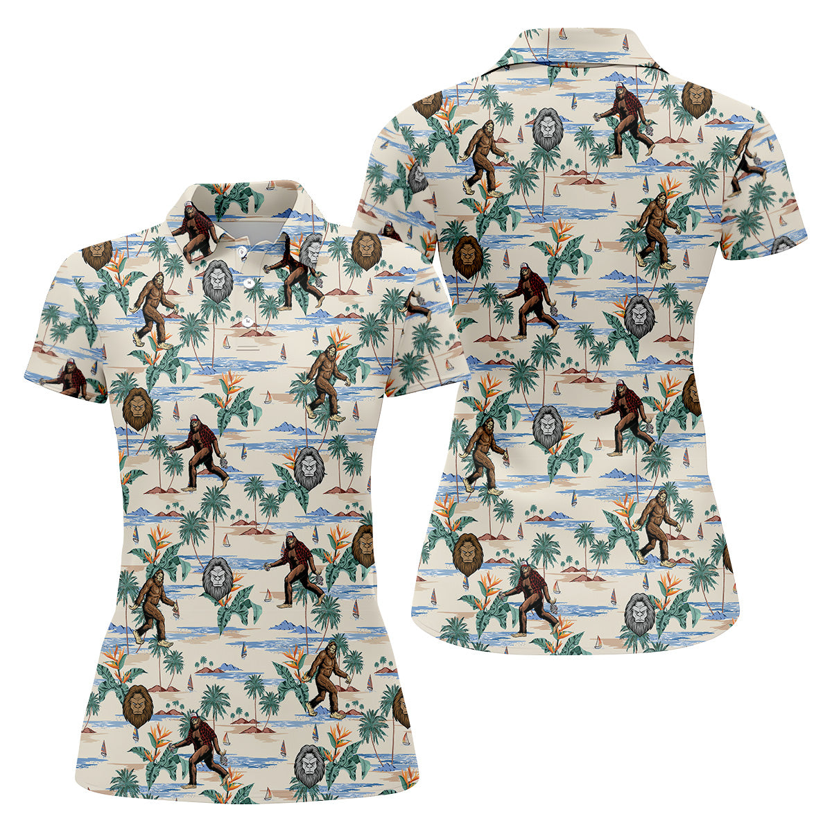 Funny Sasquatch Tropical Golf Shirts, Funny Golf Shirts Women, Ladies Golf Shirts, Golfing Apparel