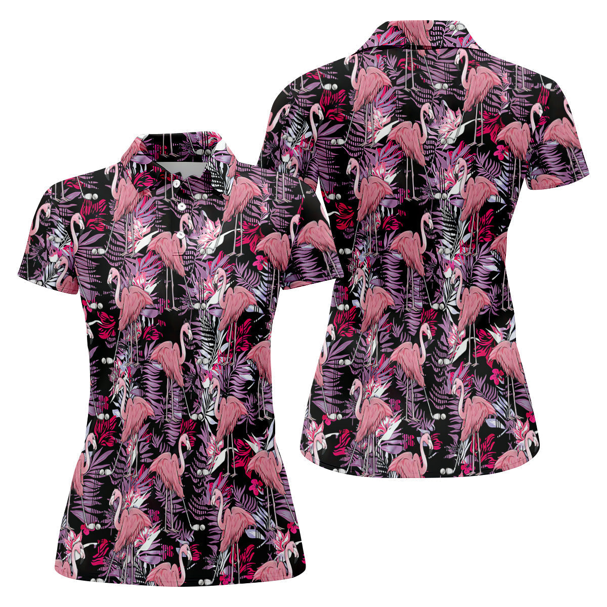 Tropical Flamingo Purple Golf Shirt, Sleeveless Women's Golf Shirts, Ladies Golf Polos, Golfing Apparel
