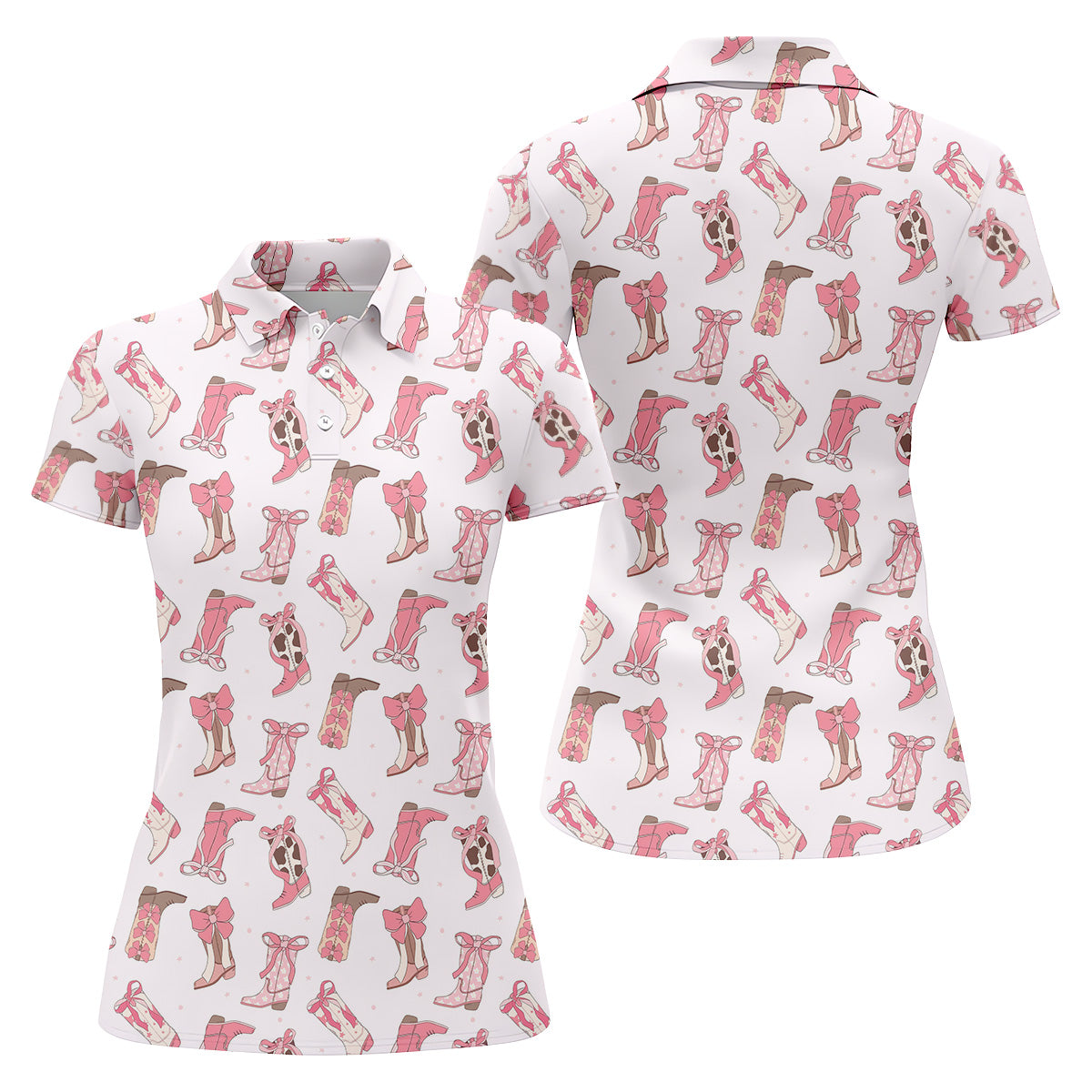 Coquette Bow Cowgirl Boots Womens Golf Shirts, Ladies Golf Shirts, Golfing Apparel