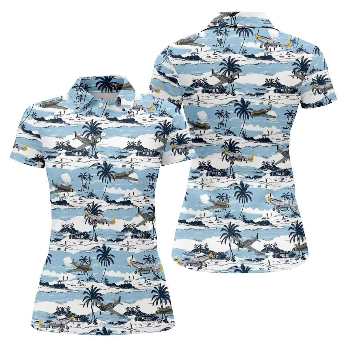 Light Blue Airplane Women's Hawaiian Golf Shirts, Women's Sleeveless Golf Shirts, Ladies Golf Tops