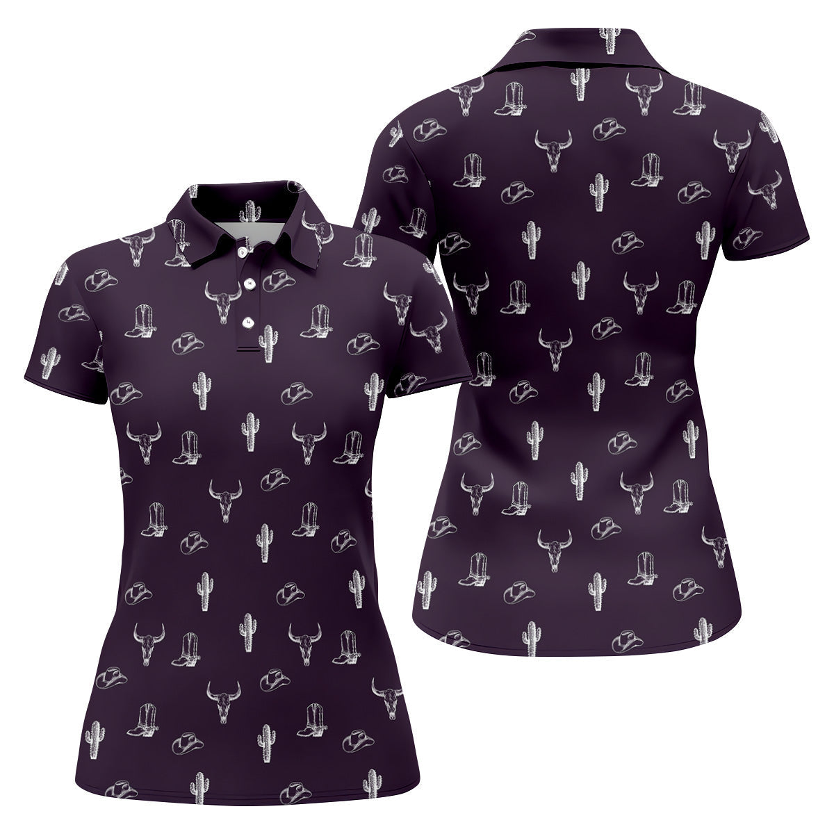 Wild West Cactus Purple Western Golf Shirts Women, Unique Gift For Golfer, Ladies Golf Shirts