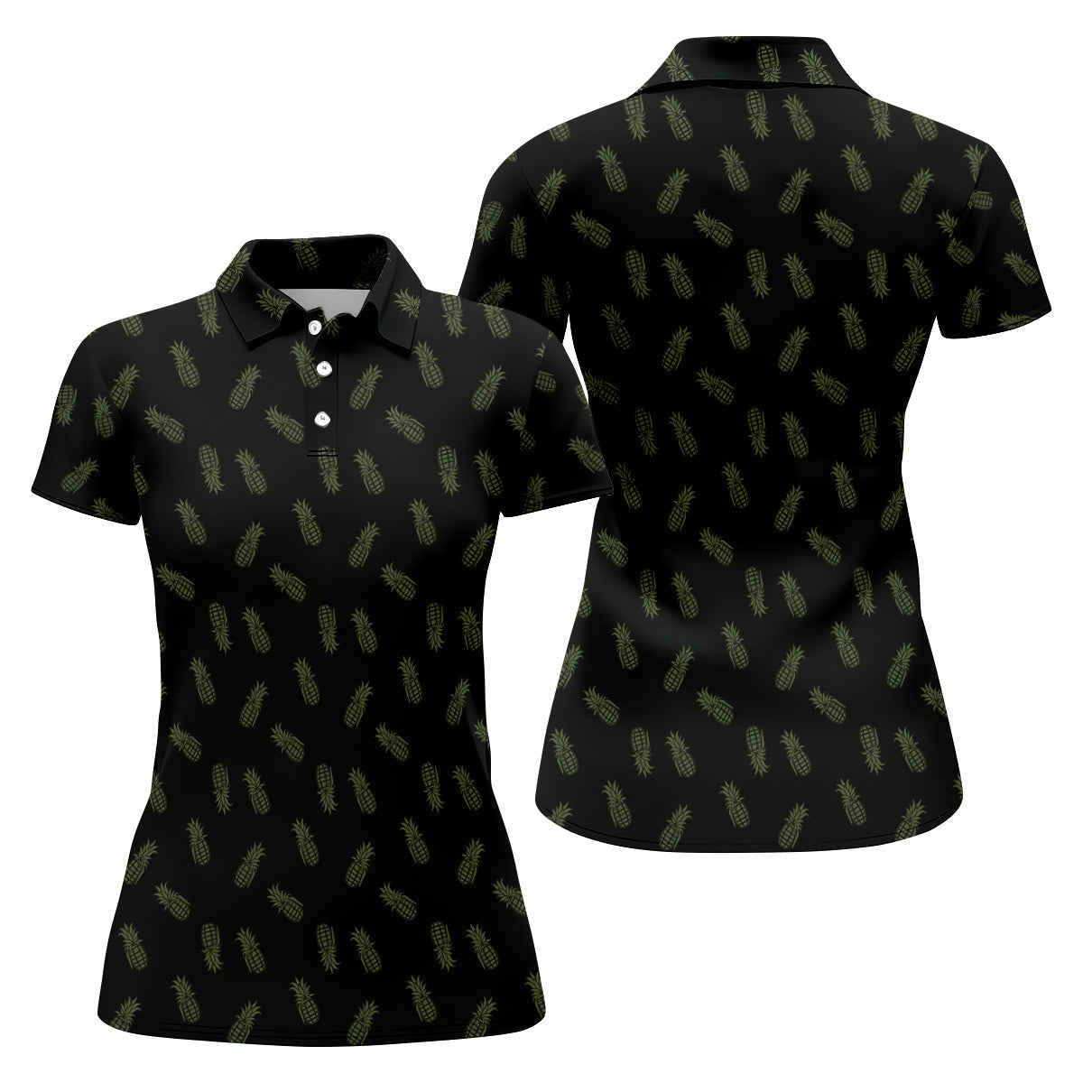 Pineapple Grenade Black Moss Green Women Golf Top, Cool Golf Gift, Ladies Golf Shirts