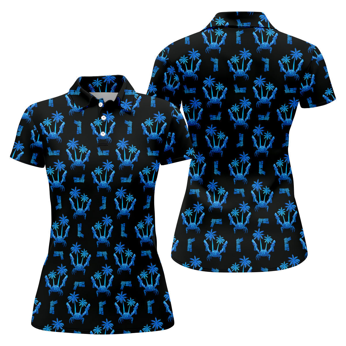 The Blue Crab Tropical Golf Shirts, Black Golf Shirt, Ladies Golf Shirts, Golf Gifts For Women