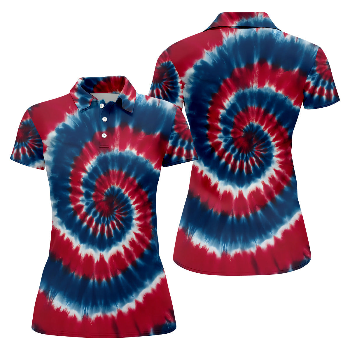 Red White Blue Tie Die Print Ladies Patriotic Golf Shirts, Ladies Sleeveless Polo, Women's Polo Shirt