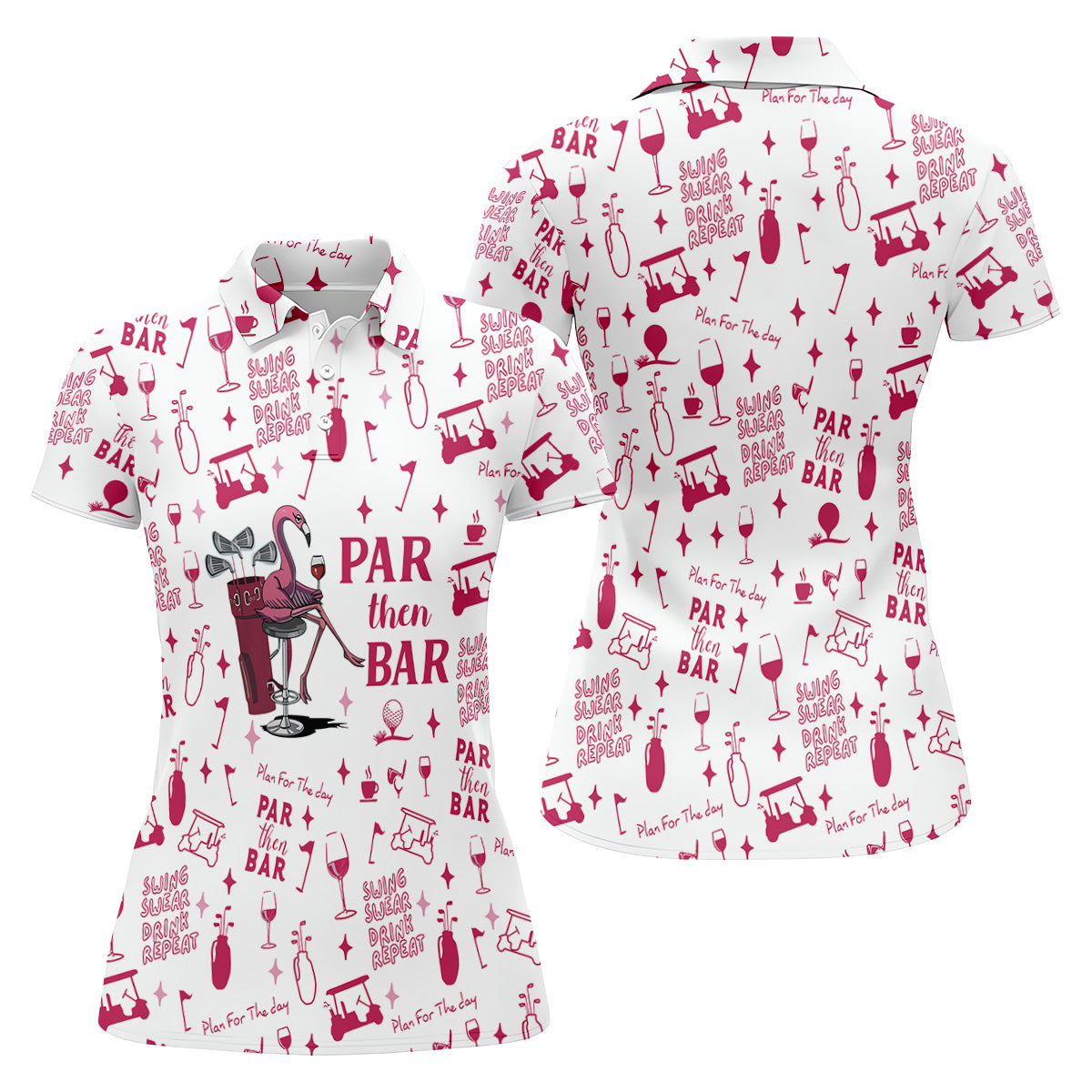 Swing Swear Drink Repeat Par Then Bar Flamingo Golf Shirt, Women's Golf Tops, Golf Shirt For Women