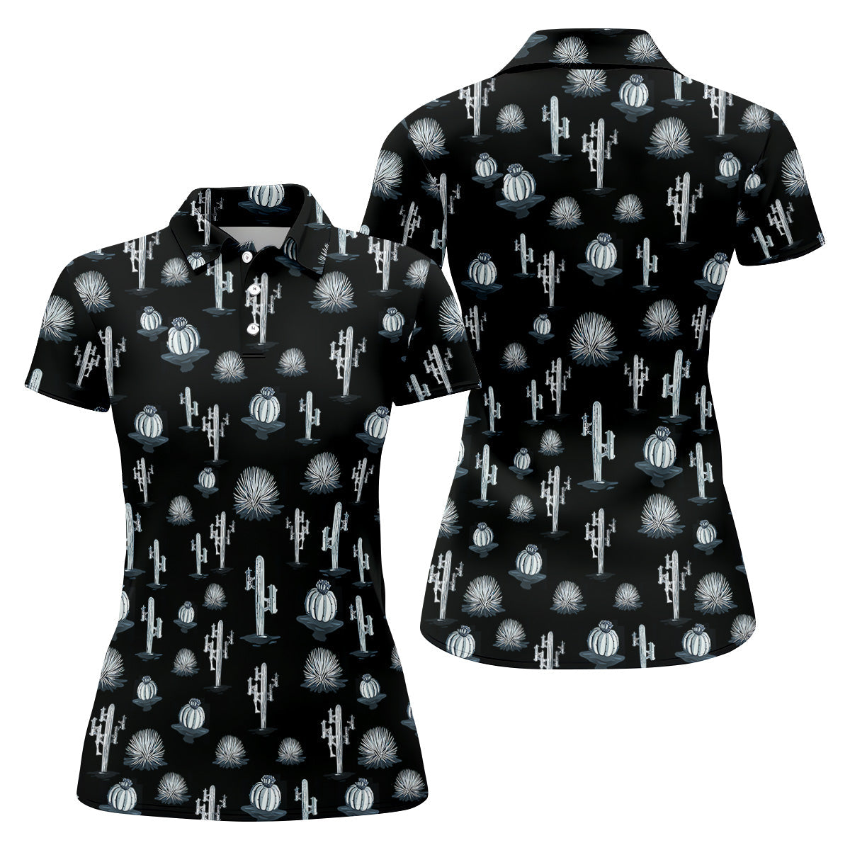 Desert Cactus Black And White Women's Golf Tops, Ladies Golf Shirts, Golf Gifts For Women