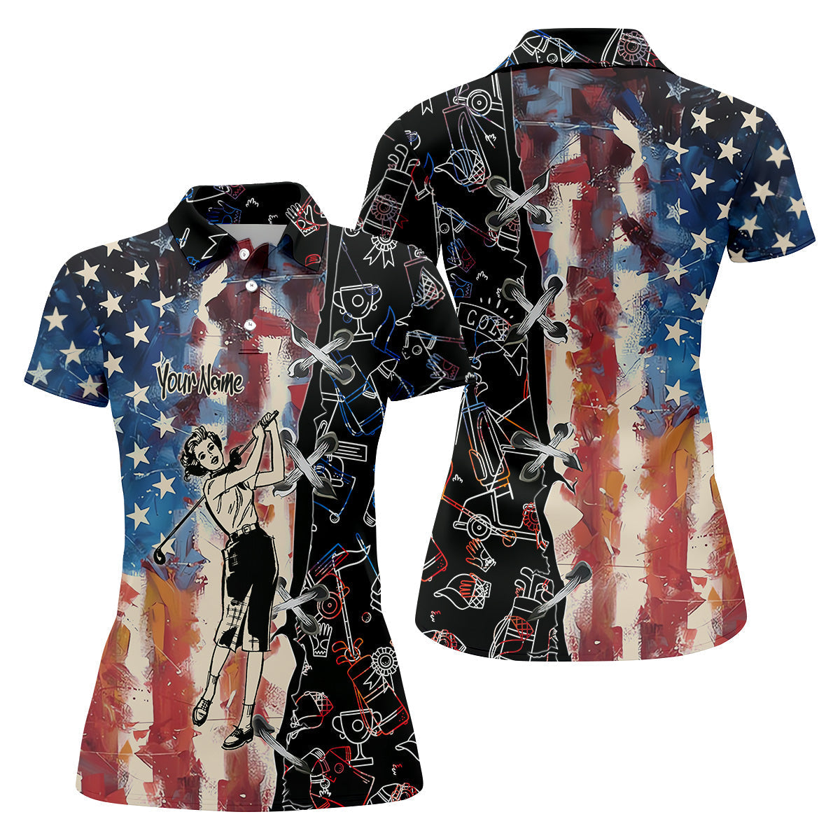 American Lady Retro Golf Shirt, Patriotic Golf Polos, Ladies Golf Shirts, Cool Golf Gift
