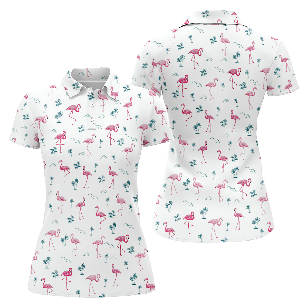 Flamingo Tropical Summer Polo Shirt White Polo Women, Ladies Sleeveless Tops