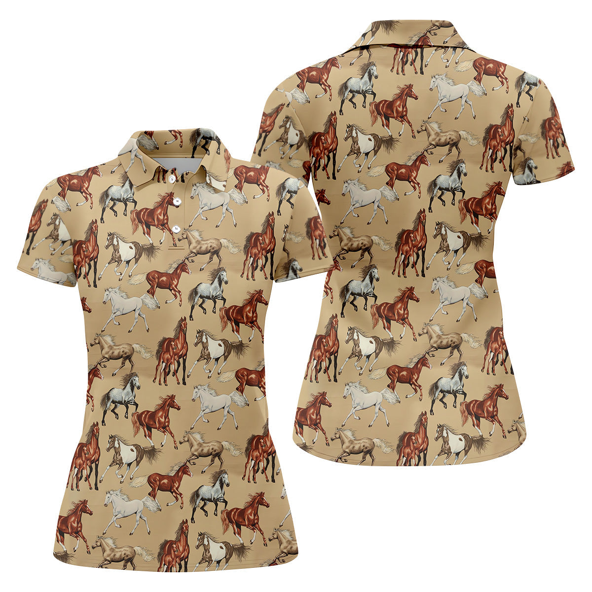 Wild Horse Seamless Pattern Women Golf Top, Golf Shirt For Women, Patterned Golf Shirts