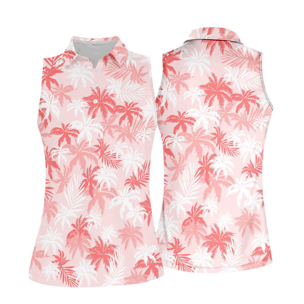 Palm Leaves Print Tropical Pink Women Golf Top, Ladies Sleeveless Tops, Hawaiian Golf Shirts