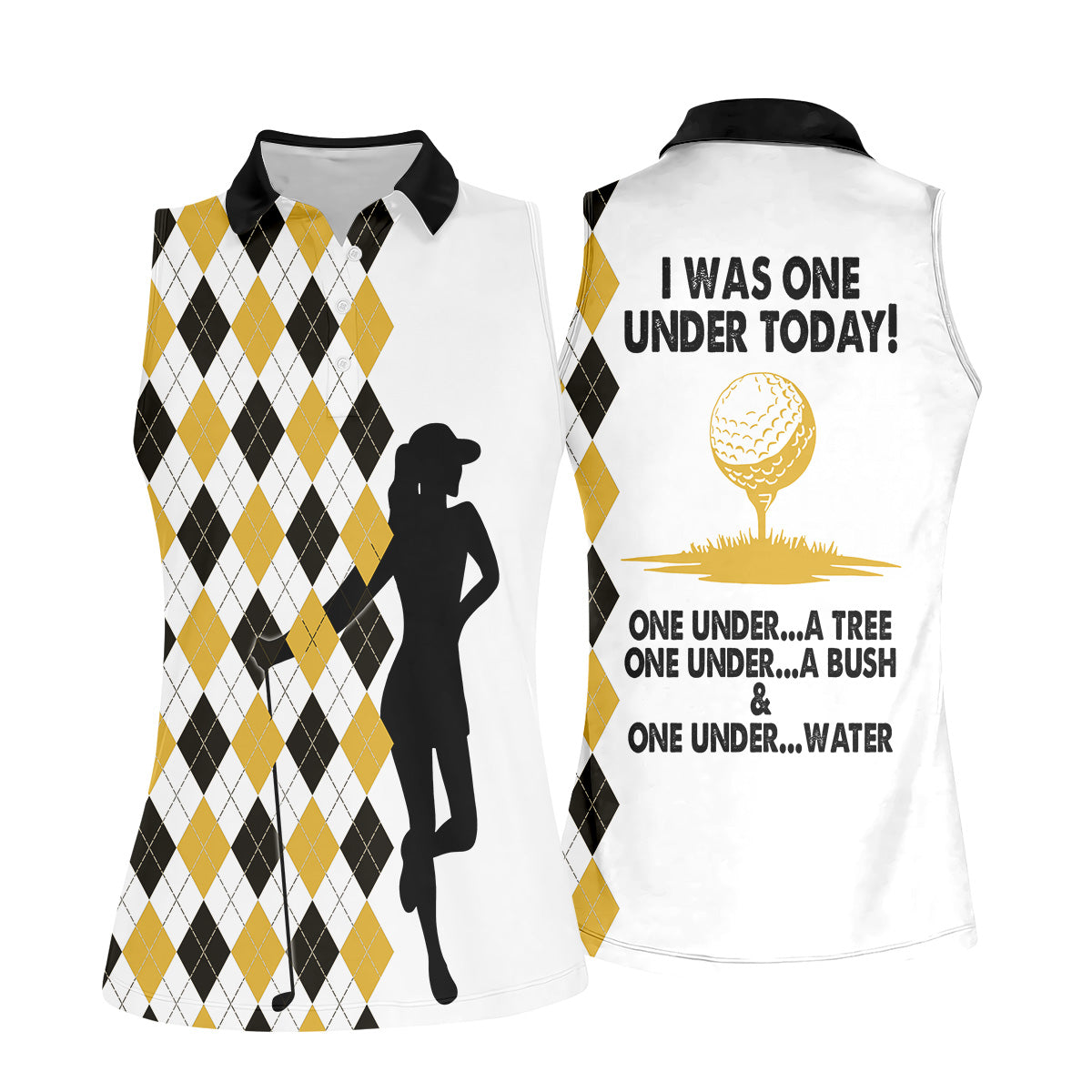 I Was One Under Today Yellow Black Argyle Fun Womens Golf Shirts, Ladies Golf Tops, Unique Gift For Golfer
