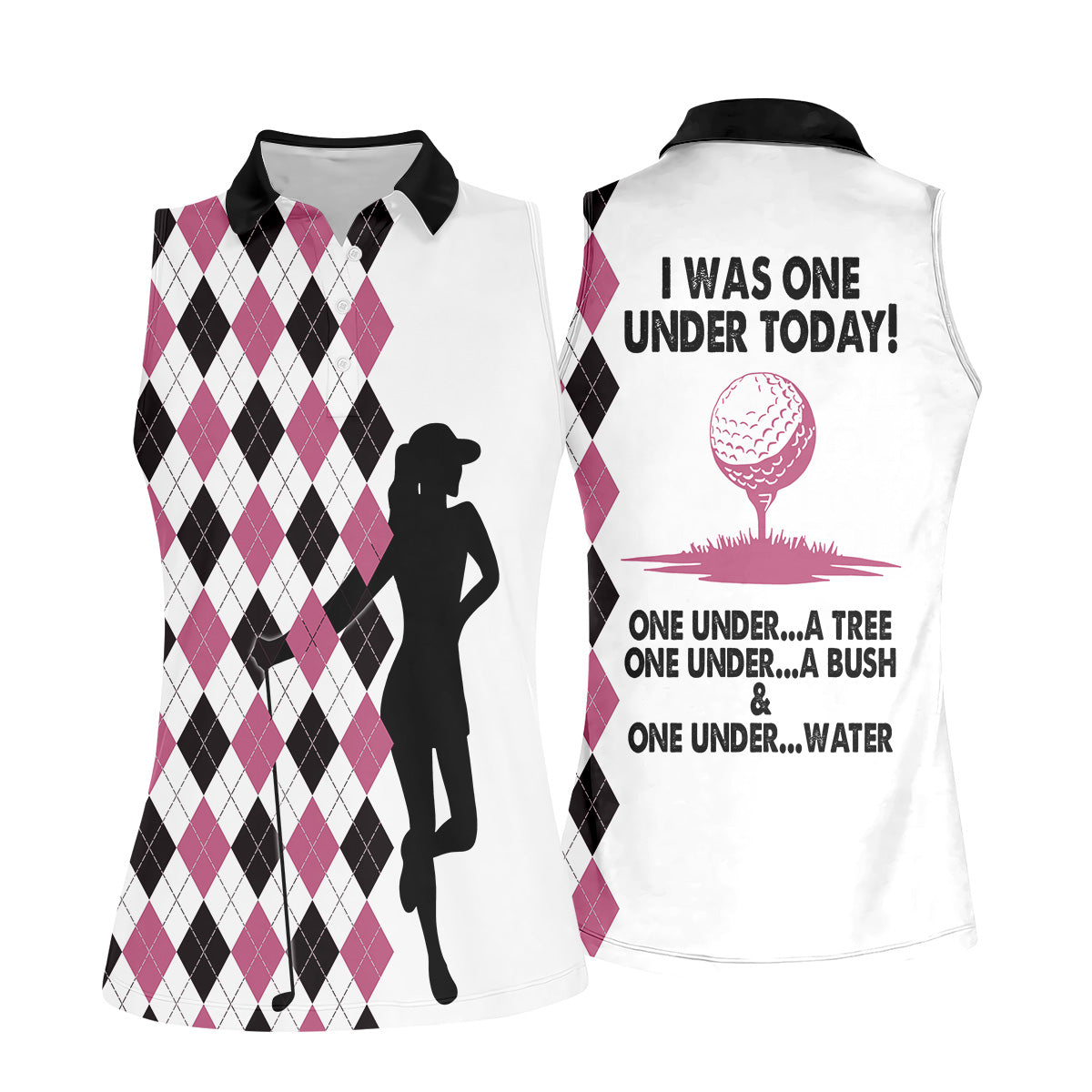 I Was One Under Today Pink Black Argyle Fun Womens Golf Shirts, Ladies Golf Tops, Unique Gift For Golfer