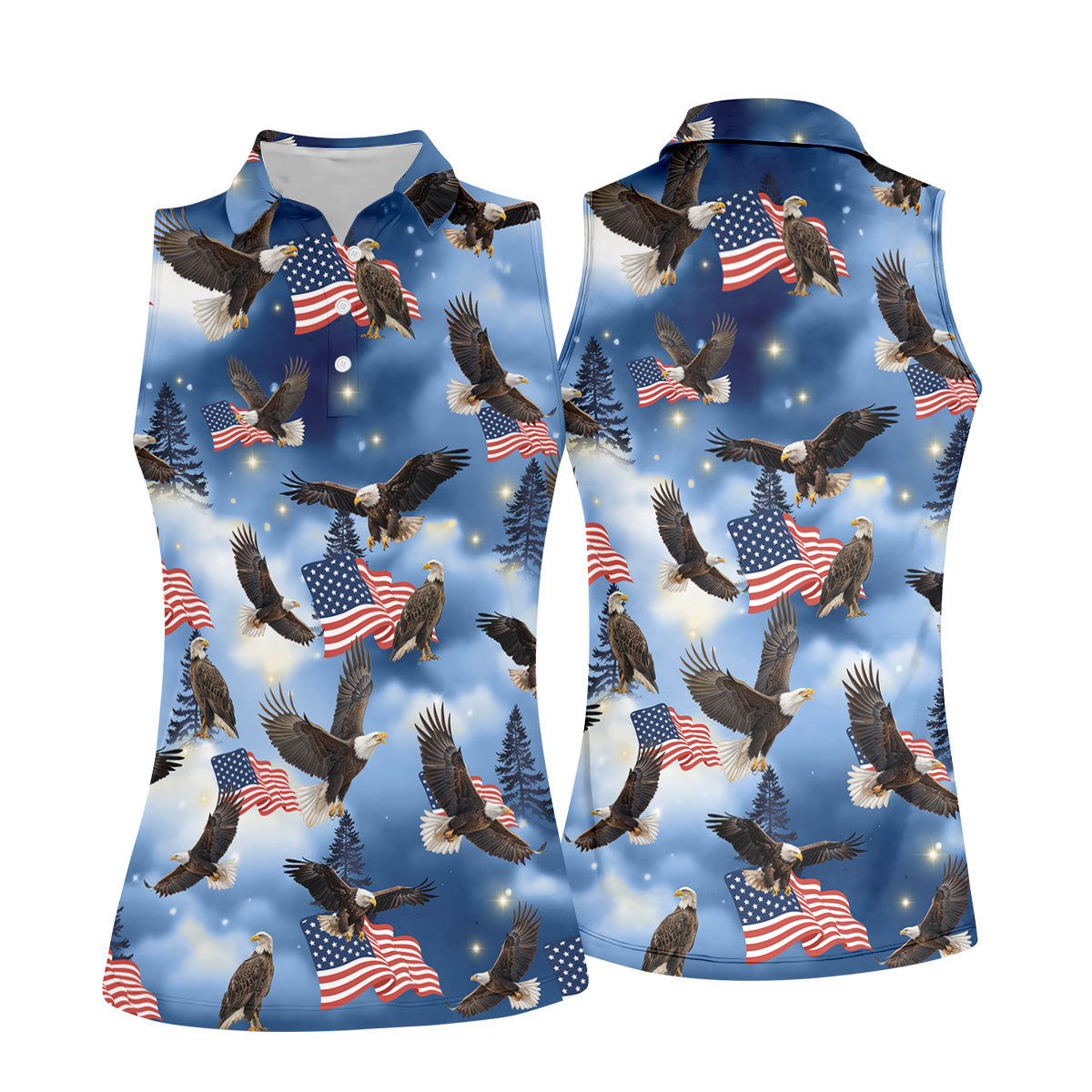 American Flag Eagle Ladies Patriotic Golf Shirts, Womens Golf Tops, Ladies Golf Shirts