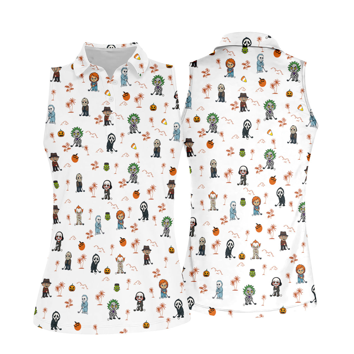 Horror Halloween Character Women's Hawaiian Golf Shirts, Womens Golf Tops, Horror Movie Shirt