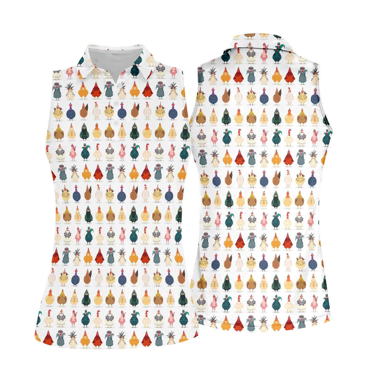 Whimsical Chicken Funny Golf Shirts Women, Cute Golf Outfit, White Polo Women, Ladies Golf Shirts